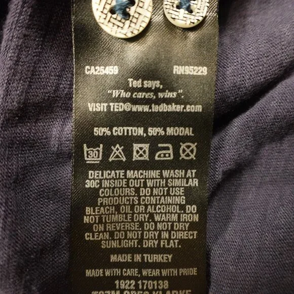 Ted Baker London‎ Long Sleeve Henley Shirt Purple Navy Ted Size 5 (Large) - Picture 9 of 10